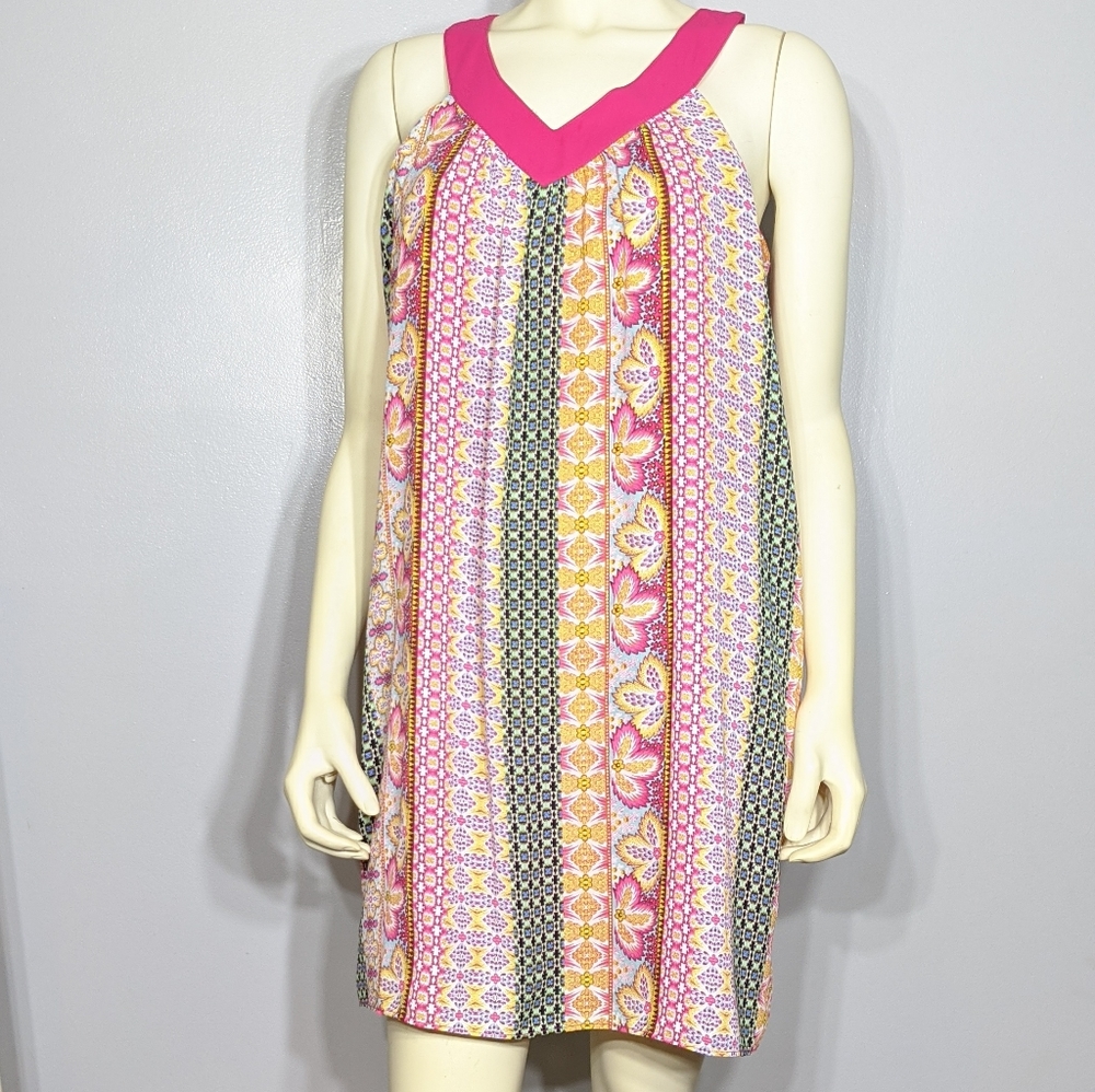 Rose & Olive Pink Floral Tent Dress Small V Neck Tank Sleeveless - Picture 1 of 8